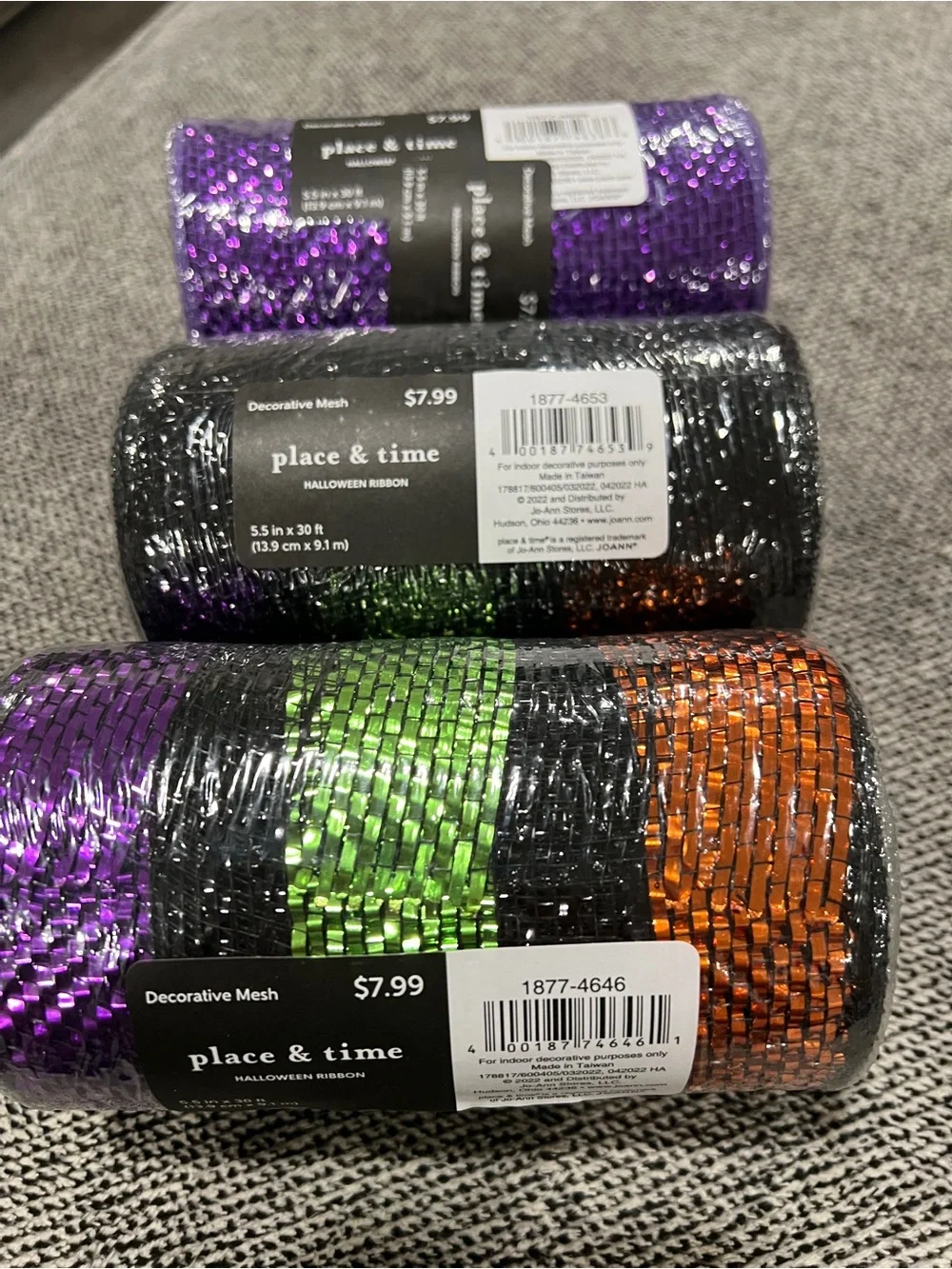 place & time Halloween Decorative Mesh Ribbon — Purple, Green & Orange